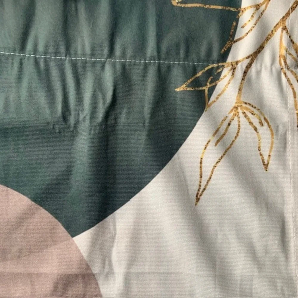 Modern Boho Botanical Cafe Curtains Set 2 Geometric Arch Green Blush 38x27